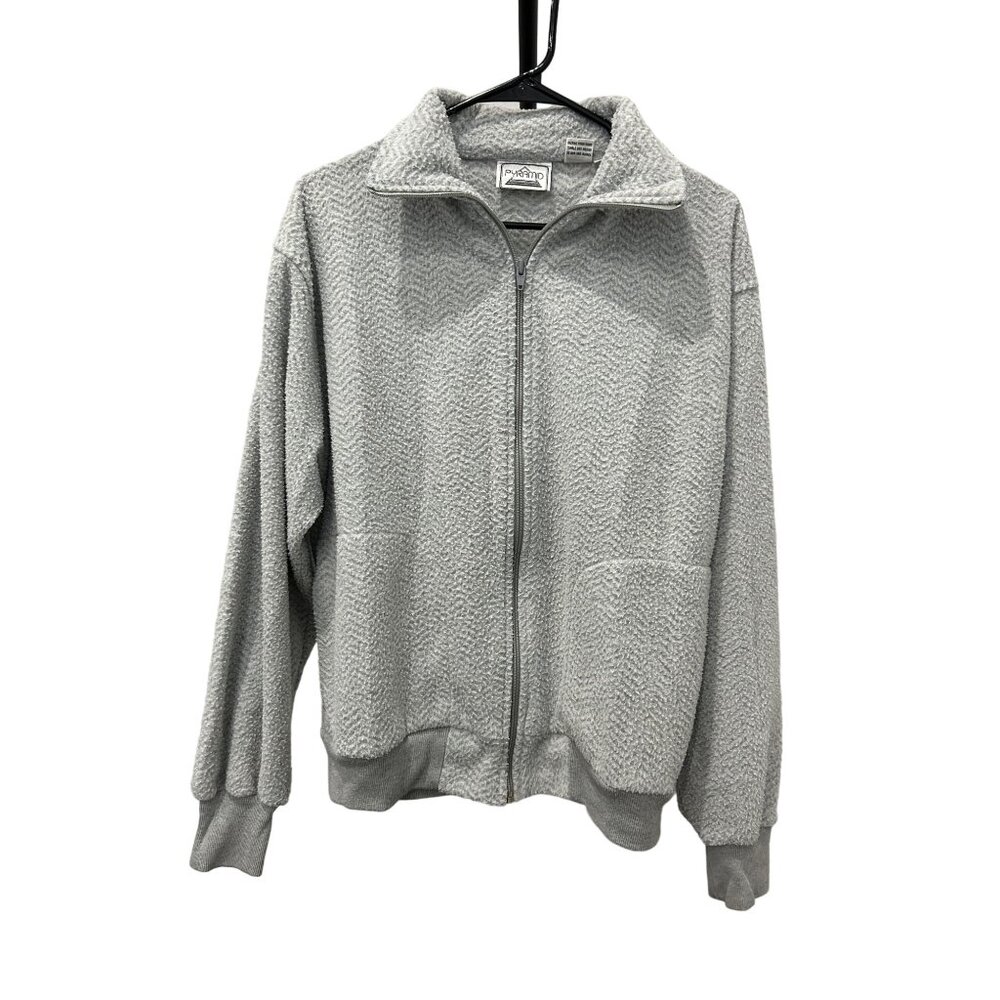 Pyramid Light Gray Textured Full-Zip Jacket Size Medium